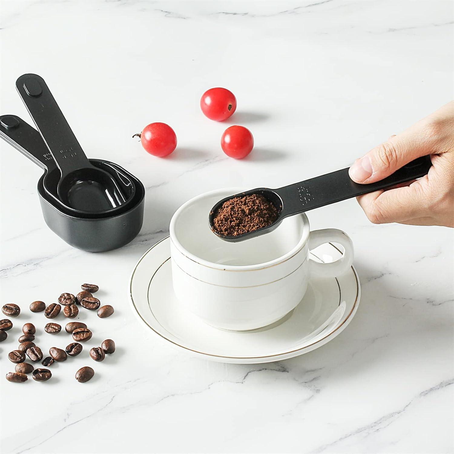 image:imageCOOK WITH COLOR Measuring Cup Set 9 PC Nesting Stackable Liquid Measure Cup Dry Measuring Cups and Spoons with Funnel and Scraper Multi ColoredBlack
