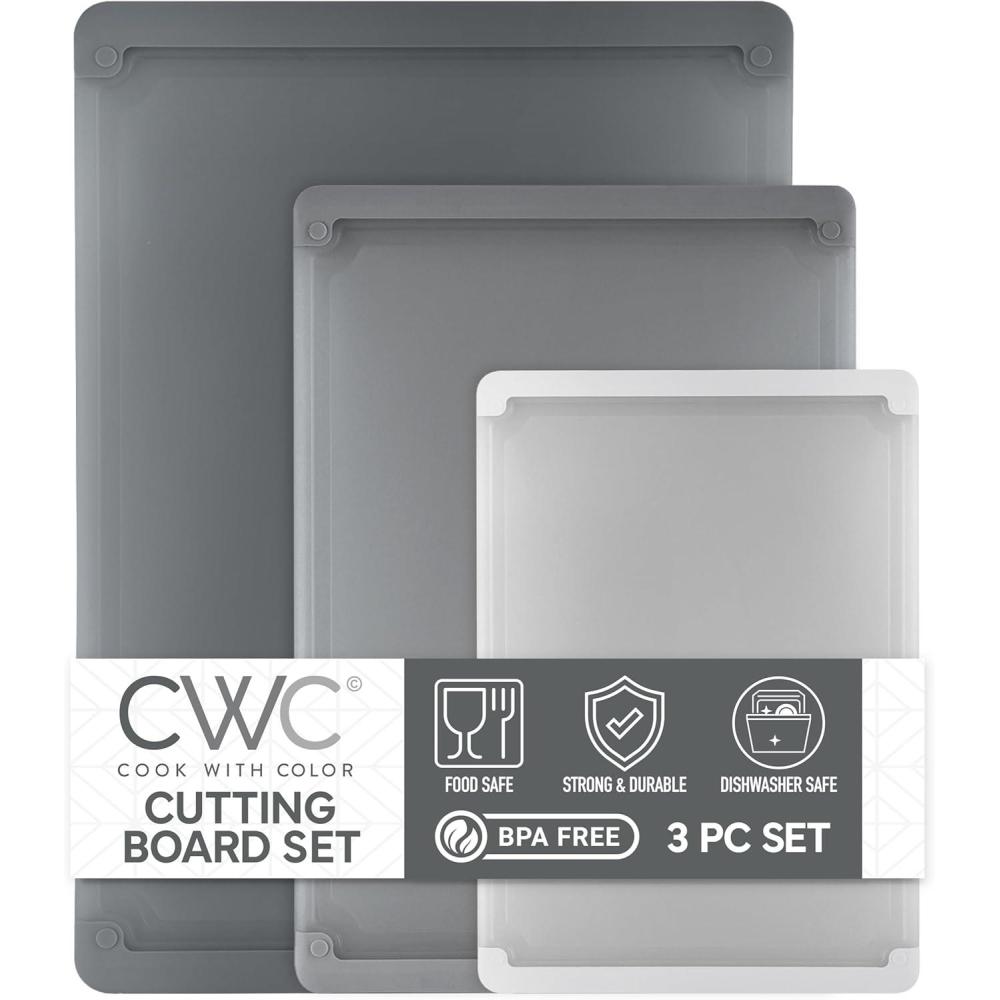 image:imageCOOK WITH COLOR Extra Large Cutting Board Set JumboSized Boards with Rubber Border for Enhanced Cooking Experience 3Piece GreyGrey Solid
