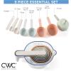 COOK WITH COLOR Measuring Cup Set – 9 PC. Nesting Stackable Liquid Measure Cup, Dry Measuring Cups and Spoons with Funnel and Scraper (Multi Colored)(Pastel)