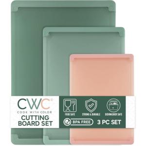 COOK WITH COLOR Extra Large Cutting Board Set, Jumbo-Sized Boards with Rubber Border for Enhanced Cooking Experience, 3-Piece, Grey(Blue Teal Solid)