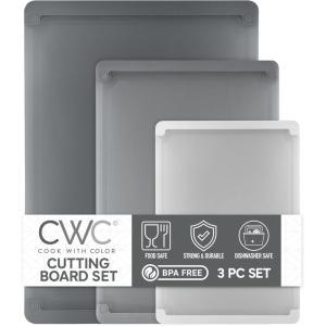 COOK WITH COLOR Extra Large Cutting Board Set, Jumbo-Sized Boards with Rubber Border for Enhanced Cooking Experience, 3-Piece, Grey(Grey Solid)