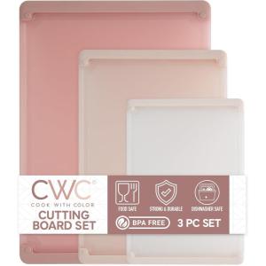 COOK WITH COLOR Extra Large Cutting Board Set, Jumbo-Sized Boards with Rubber Border for Enhanced Cooking Experience, 3-Piece, Grey(Pink Solid)