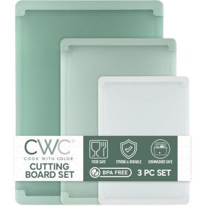 COOK WITH COLOR Extra Large Cutting Board Set, Jumbo-Sized Boards with Rubber Border for Enhanced Cooking Experience, 3-Piece, Grey(Sage Solid)