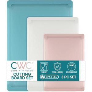 COOK WITH COLOR Extra Large Cutting Board Set, Jumbo-Sized Boards with Rubber Border for Enhanced Cooking Experience, 3-Piece, Grey(Teal Solid)