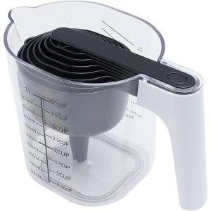 COOK WITH COLOR Measuring Cup Set – 9 PC. Nesting Stackable Liquid Measure Cup, Dry Measuring Cups and Spoons with Funnel and Scraper (Multi Colored)(Black)