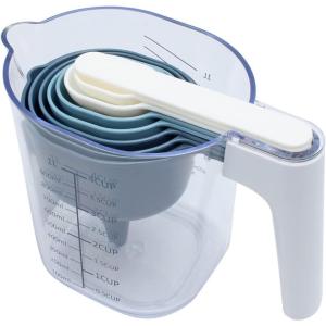 COOK WITH COLOR Measuring Cup Set – 9 PC. Nesting Stackable Liquid Measure Cup, Dry Measuring Cups and Spoons with Funnel and Scraper (Multi Colored)(Blue Ombre)