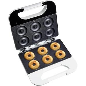 COOK WITH COLOR Mini Donut Maker: Craft Colorful Treats with 750W, Non-Stick Plates, Easy-to-Clean, Cool-Touch Handle, Skid Resistant Feet; Makes 6 Doughnuts for Kid-Friendly Delights, Cream(Crème)