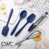 COOK WITH COLOR Silicone Cooking Utensils, Kitchen Utensil Set, Easy to Clean Silicone Kitchen Utensils, Cooking Utensils for Nonstick Cookware, Kitchen Gadgets Set, 5 Pc, Navy with Stainless Steel(Navy)