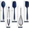 COOK WITH COLOR Silicone Cooking Utensils, Kitchen Utensil Set, Easy to Clean Silicone Kitchen Utensils, Cooking Utensils for Nonstick Cookware, Kitchen Gadgets Set, 5 Pc, Navy with Stainless Steel(Navy)