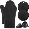 COOK WITH COLOR Silicone Oven Mitts- Heat Resistant Gloves with Soft Quilted Lining Oven Mitt Pot Holders for Cooking and BBQ, Black, Oven Mitt(Black)