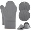 COOK WITH COLOR Silicone Oven Mitts- Heat Resistant Gloves with Soft Quilted Lining Oven Mitt Pot Holders for Cooking and BBQ, Black, Oven Mitt(Gray)