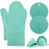 COOK WITH COLOR Silicone Oven Mitts- Heat Resistant Gloves with Soft Quilted Lining Oven Mitt Pot Holders for Cooking and BBQ, Black, Oven Mitt(Mint)