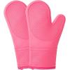 COOK WITH COLOR Silicone Oven Mitts- Heat Resistant Gloves with Soft Quilted Lining Oven Mitt Pot Holders for Cooking and BBQ, Black, Oven Mitt(Pink)