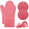 COOK WITH COLOR Silicone Oven Mitts- Heat Resistant Gloves with Soft Quilted Lining Oven Mitt Pot Holders for Cooking and BBQ, Black, Oven Mitt(Pink)