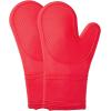 COOK WITH COLOR Silicone Oven Mitts- Heat Resistant Gloves with Soft Quilted Lining Oven Mitt Pot Holders for Cooking and BBQ, Black, Oven Mitt(Red)