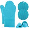 COOK WITH COLOR Silicone Oven Mitts- Heat Resistant Gloves with Soft Quilted Lining Oven Mitt Pot Holders for Cooking and BBQ, Black, Oven Mitt(Teal)