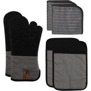 COOK WITH COLOR Silicone Oven Mitts- Heat Resistant Gloves with Soft Quilted Lining Oven Mitt Pot Holders for Cooking and BBQ, Black, Oven Mitt(Black)