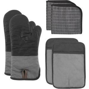 COOK WITH COLOR Silicone Oven Mitts- Heat Resistant Gloves with Soft Quilted Lining Oven Mitt Pot Holders for Cooking and BBQ, Black, Oven Mitt(Gray)