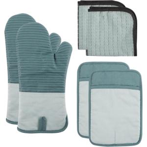 COOK WITH COLOR Silicone Oven Mitts- Heat Resistant Gloves with Soft Quilted Lining Oven Mitt Pot Holders for Cooking and BBQ, Black, Oven Mitt(Mint)