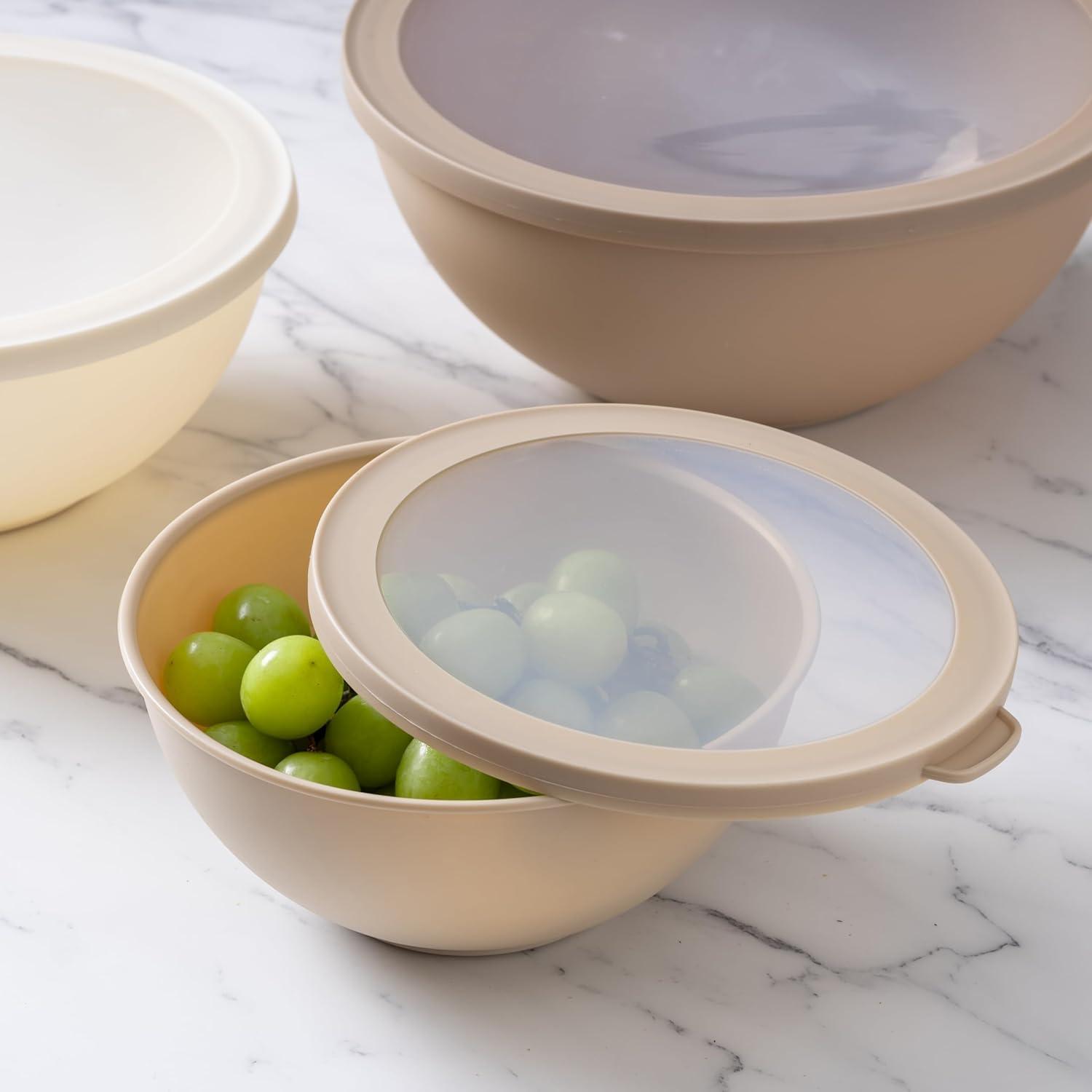 image:imageCOOK WITH COLOR Mixing Bowls with TPR Lids 12 Piece Plastic Nesting Set includes 6 Prep and Lids Microwave Safe Bowl Black OmbreBrown TPR Lids