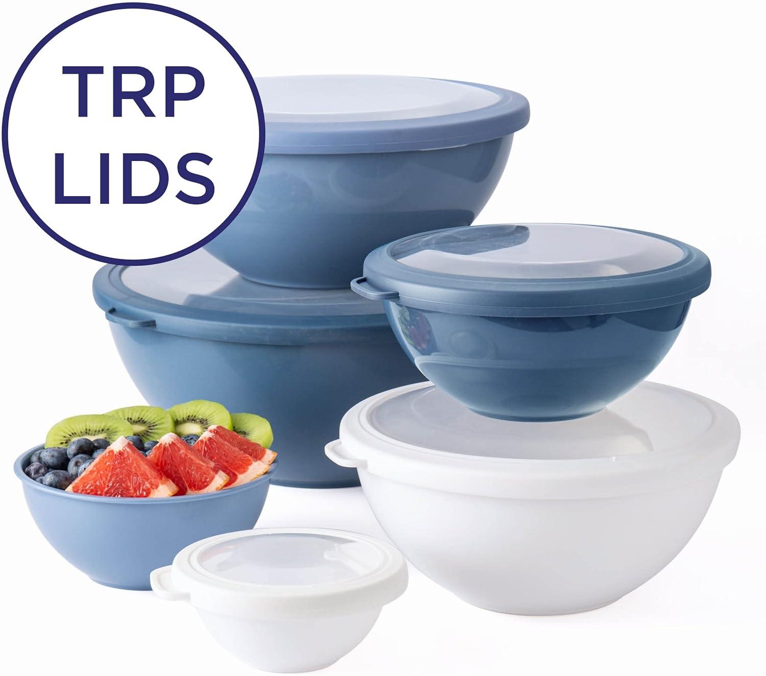 image:imageCOOK WITH COLOR Mixing Bowls with TPR Lids 12 Piece Plastic Nesting Set includes 6 Prep and Lids Microwave Safe Bowl Black OmbreDenim TPR Lids