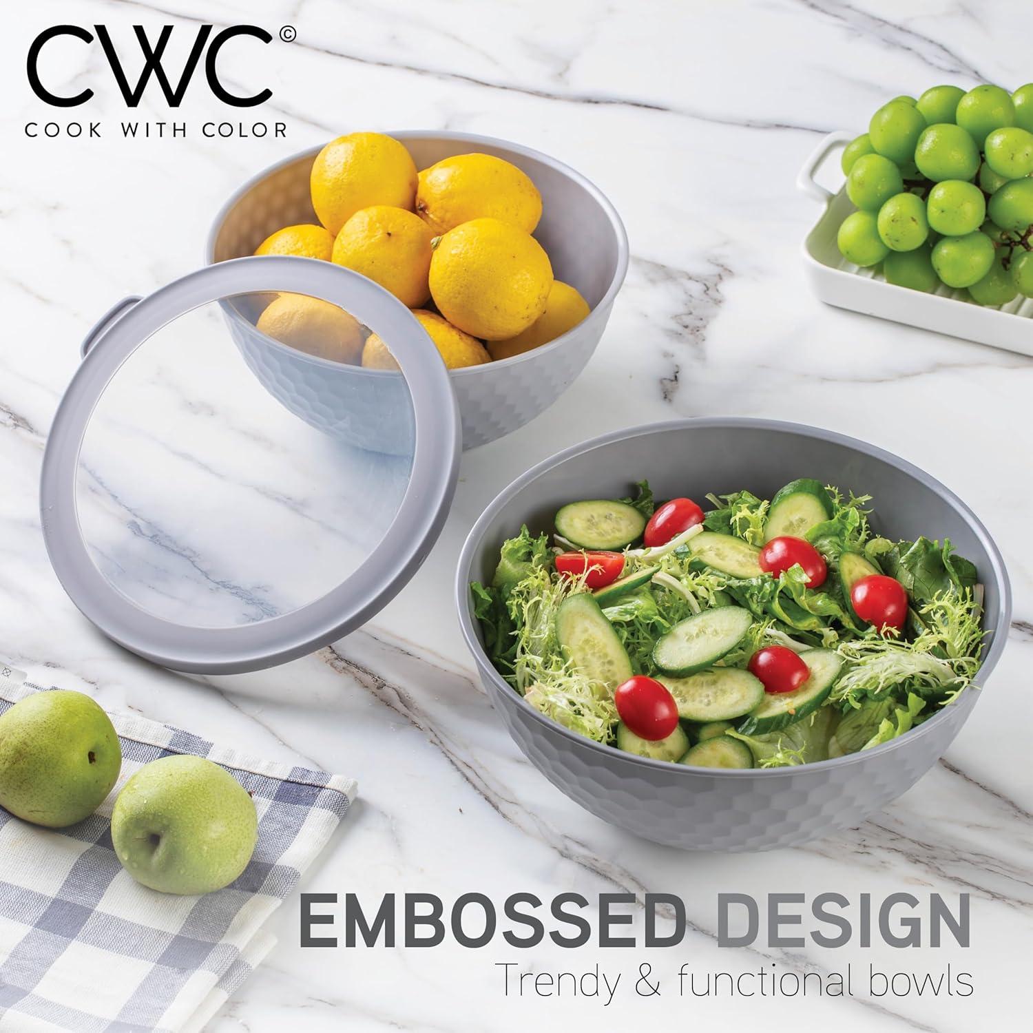 image:imageCOOK WITH COLOR Mixing Bowls with TPR Lids 12 Piece Plastic Nesting Set includes 6 Prep and Lids Microwave Safe Bowl Black OmbreGrey Embossed