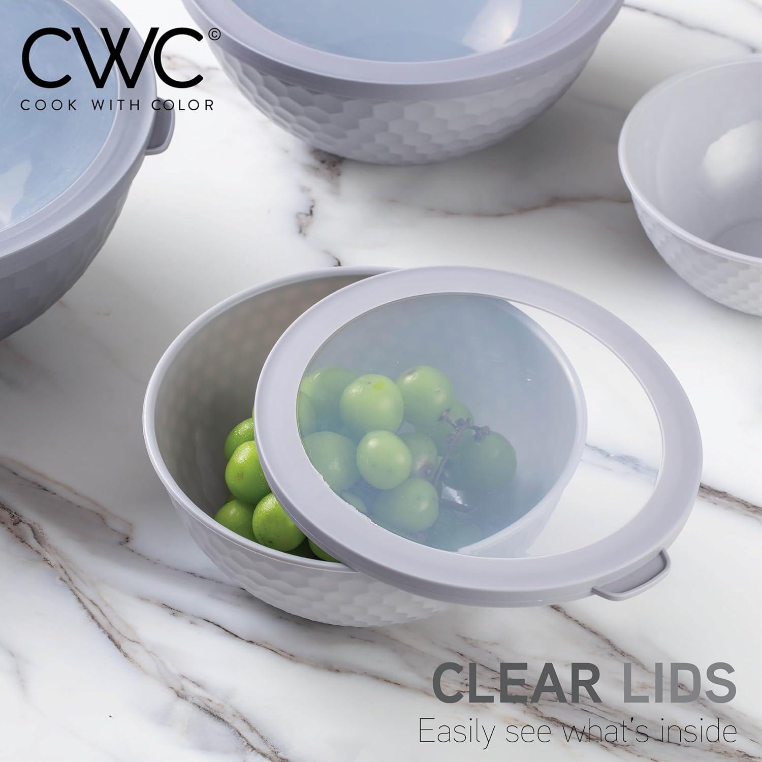 image:imageCOOK WITH COLOR Mixing Bowls with TPR Lids 12 Piece Plastic Nesting Set includes 6 Prep and Lids Microwave Safe Bowl Black OmbreGrey Embossed