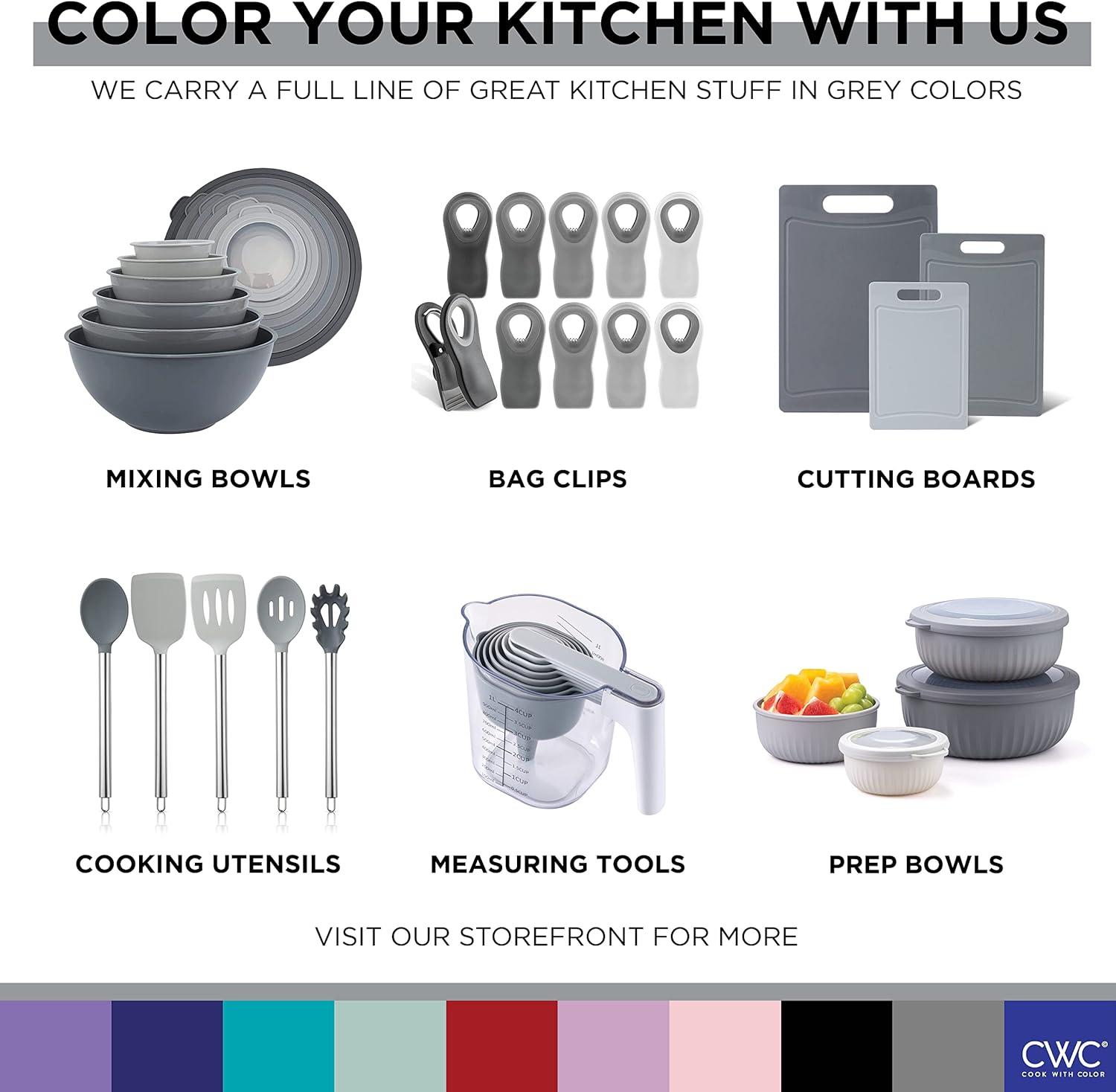 image:imageCOOK WITH COLOR Mixing Bowls with TPR Lids 12 Piece Plastic Nesting Set includes 6 Prep and Lids Microwave Safe Bowl Black OmbreSpeckled Charcoal TPR Lids