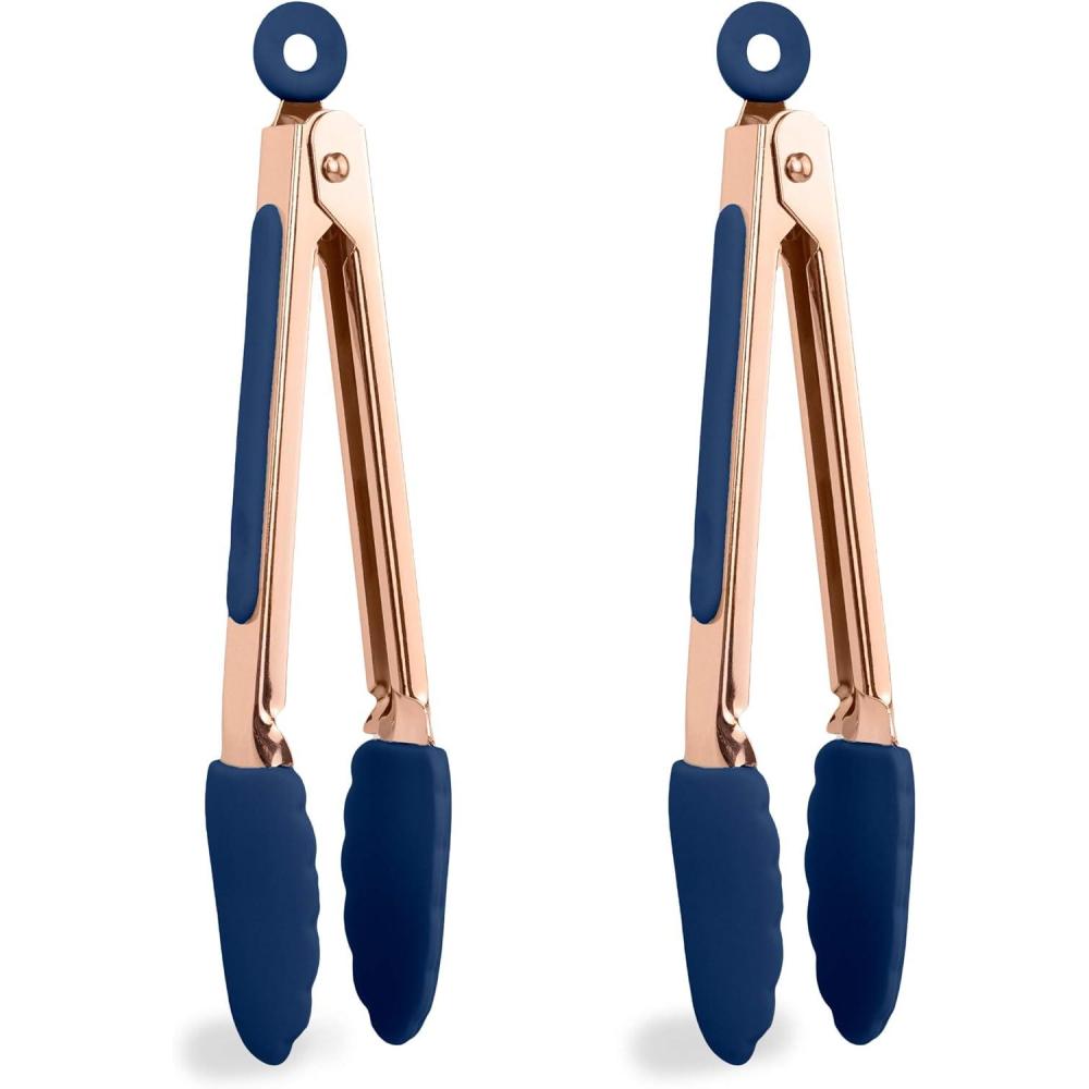 image:imageCOOK WITH COLOR Stainless Steel Silicone Tipped Kitchen amp BBQ Tongs Set 3 Pc Utensils BlueNavy