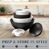 COOK WITH COLOR Mixing Bowls with TPR Lids – 12 Piece Plastic Nesting Set includes 6 Prep and Lids, Microwave Safe Bowl (Black Ombre)(Black and White Diamond)