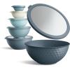 COOK WITH COLOR Mixing Bowls with TPR Lids – 12 Piece Plastic Nesting Set includes 6 Prep and Lids, Microwave Safe Bowl (Black Ombre)(Blue Embossed)