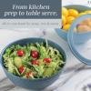 COOK WITH COLOR Mixing Bowls with TPR Lids – 12 Piece Plastic Nesting Set includes 6 Prep and Lids, Microwave Safe Bowl (Black Ombre)(Blue Embossed)