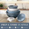COOK WITH COLOR Mixing Bowls with TPR Lids – 12 Piece Plastic Nesting Set includes 6 Prep and Lids, Microwave Safe Bowl (Black Ombre)(Denim Diamond)