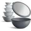 COOK WITH COLOR Mixing Bowls with TPR Lids – 12 Piece Plastic Nesting Set includes 6 Prep and Lids, Microwave Safe Bowl (Black Ombre)(Grey Embossed)