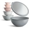 COOK WITH COLOR Mixing Bowls with TPR Lids – 12 Piece Plastic Nesting Set includes 6 Prep and Lids, Microwave Safe Bowl (Black Ombre)(Pink Embossed)