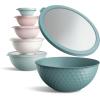 COOK WITH COLOR Mixing Bowls with TPR Lids – 12 Piece Plastic Nesting Set includes 6 Prep and Lids, Microwave Safe Bowl (Black Ombre)(Teal Embossed)