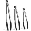 COOK WITH COLOR Stainless Steel Silicone Tipped Kitchen & BBQ Tongs Set, 3 Pc Utensils, Blue(Black)