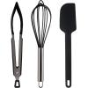 COOK WITH COLOR Stainless Steel Silicone Tipped Kitchen & BBQ Tongs Set, 3 Pc Utensils, Blue(Black)