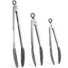 COOK WITH COLOR Stainless Steel Silicone Tipped Kitchen & BBQ Tongs Set, 3 Pc Utensils, Blue(Charcoal)