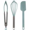 COOK WITH COLOR Stainless Steel Silicone Tipped Kitchen & BBQ Tongs Set, 3 Pc Utensils, Blue(Mint)