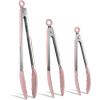 COOK WITH COLOR Stainless Steel Silicone Tipped Kitchen & BBQ Tongs Set, 3 Pc Utensils, Blue(Pink)