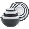 COOK WITH COLOR Mixing Bowls with TPR Lids – 12 Piece Plastic Nesting Set includes 6 Prep and Lids, Microwave Safe Bowl (Black Ombre)(Black and White TPR Lids)