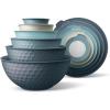COOK WITH COLOR Mixing Bowls with TPR Lids – 12 Piece Plastic Nesting Set includes 6 Prep and Lids, Microwave Safe Bowl (Black Ombre)(Blue Embossed)