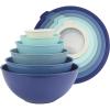 COOK WITH COLOR Mixing Bowls with TPR Lids – 12 Piece Plastic Nesting Set includes 6 Prep and Lids, Microwave Safe Bowl (Black Ombre)(Blue TPR Lids)