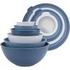 COOK WITH COLOR Mixing Bowls with TPR Lids – 12 Piece Plastic Nesting Set includes 6 Prep and Lids, Microwave Safe Bowl (Black Ombre)(Denim TPR Lids)