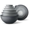 COOK WITH COLOR Mixing Bowls with TPR Lids – 12 Piece Plastic Nesting Set includes 6 Prep and Lids, Microwave Safe Bowl (Black Ombre)(Grey Embossed)