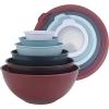COOK WITH COLOR Mixing Bowls with TPR Lids – 12 Piece Plastic Nesting Set includes 6 Prep and Lids, Microwave Safe Bowl (Black Ombre)(Multi/Blush TPR Lids)