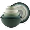 COOK WITH COLOR Mixing Bowls with TPR Lids – 12 Piece Plastic Nesting Set includes 6 Prep and Lids, Microwave Safe Bowl (Black Ombre)(Sage TPR Lids)