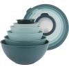 COOK WITH COLOR Mixing Bowls with TPR Lids – 12 Piece Plastic Nesting Set includes 6 Prep and Lids, Microwave Safe Bowl (Black Ombre)(Teal TPR Lids)
