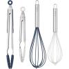 COOK WITH COLOR Stainless Steel Silicone Tipped Kitchen & BBQ Tongs Set, 3 Pc Utensils, Blue(Blue/White)